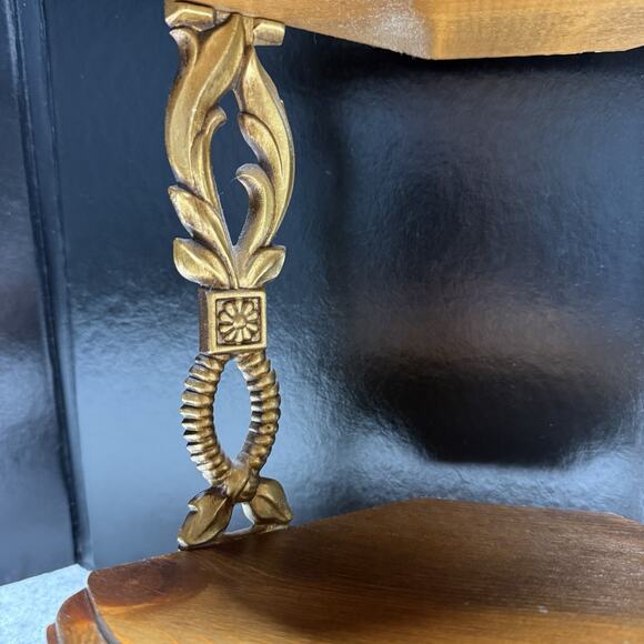Vintage Sexton Gold Metal and Wood 3 Tier Corner Wall Shelf Trinket Display - Picture 2 of 11